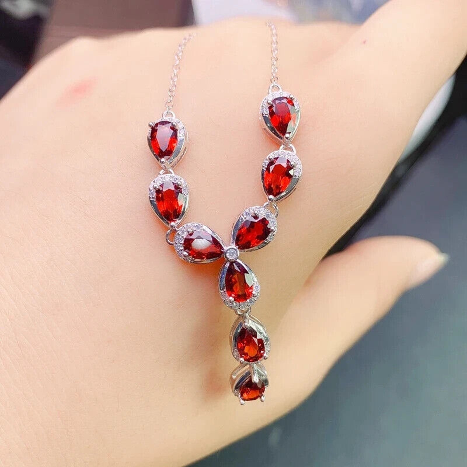 Natural Red Garnet Statement Necklace, Red Garnet Gemstone Necklace January