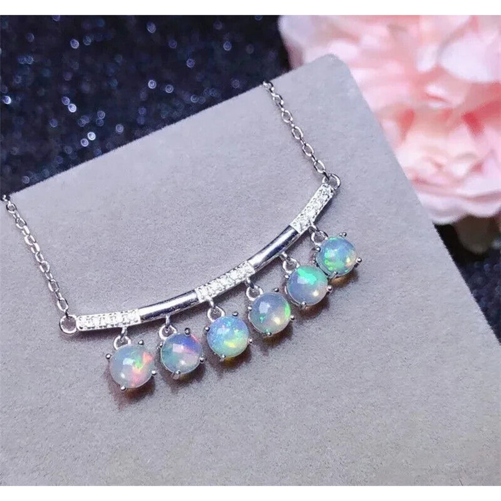 White Fire Opal Clavicle Chain Necklace, Dainty Opal Statement Necklace 3mm