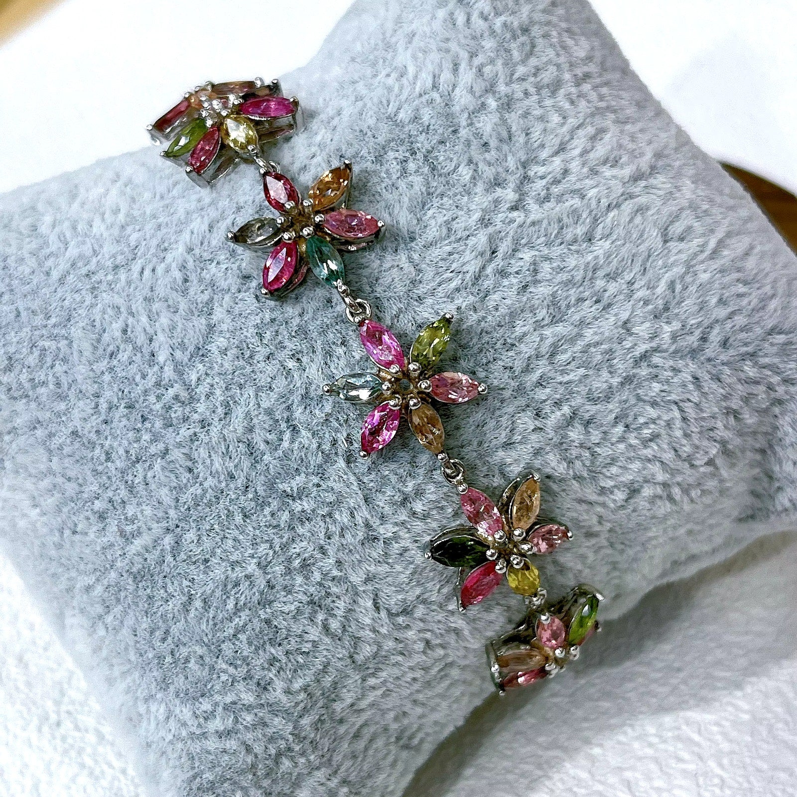 Natural Brazilian Tourmaline Tennis Bracelet, Tourmaline Flower Bracelet