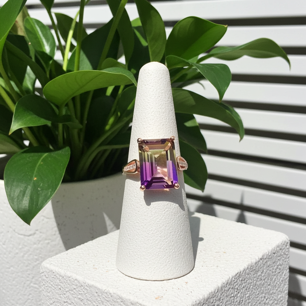 7.5CT Emerald Cut Ametrine Gemstone Ring 10x14mm