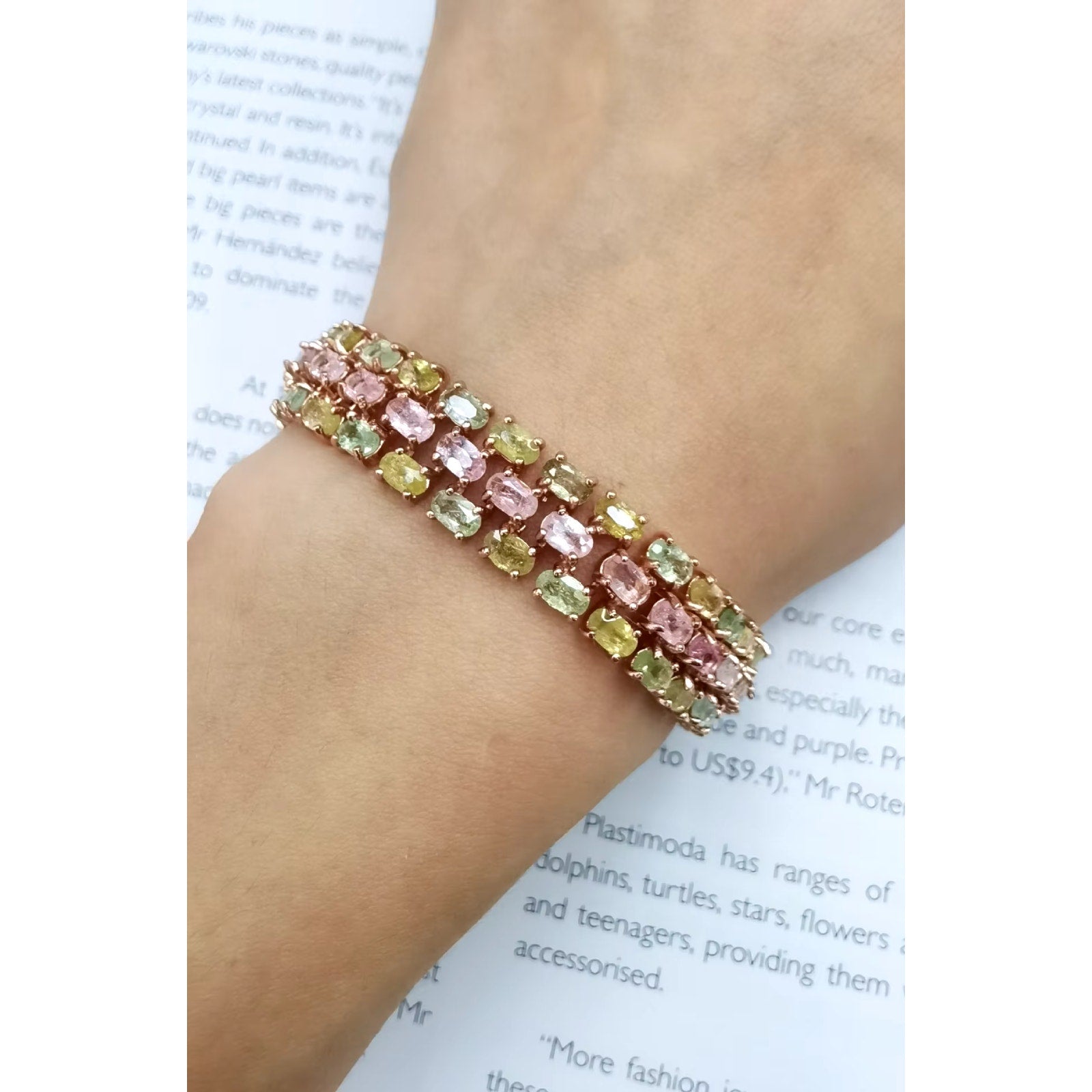 Natural Tourmaline Tennis Bracelet, Multilayer Tourmaline Bracelet Sterling