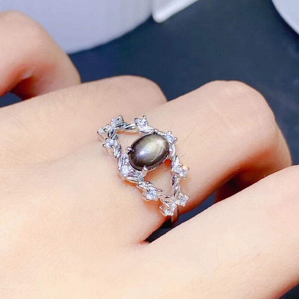 Star Sapphire, Natural Star Sapphire Ring, Star Light Sapphire Ring 5x7mm