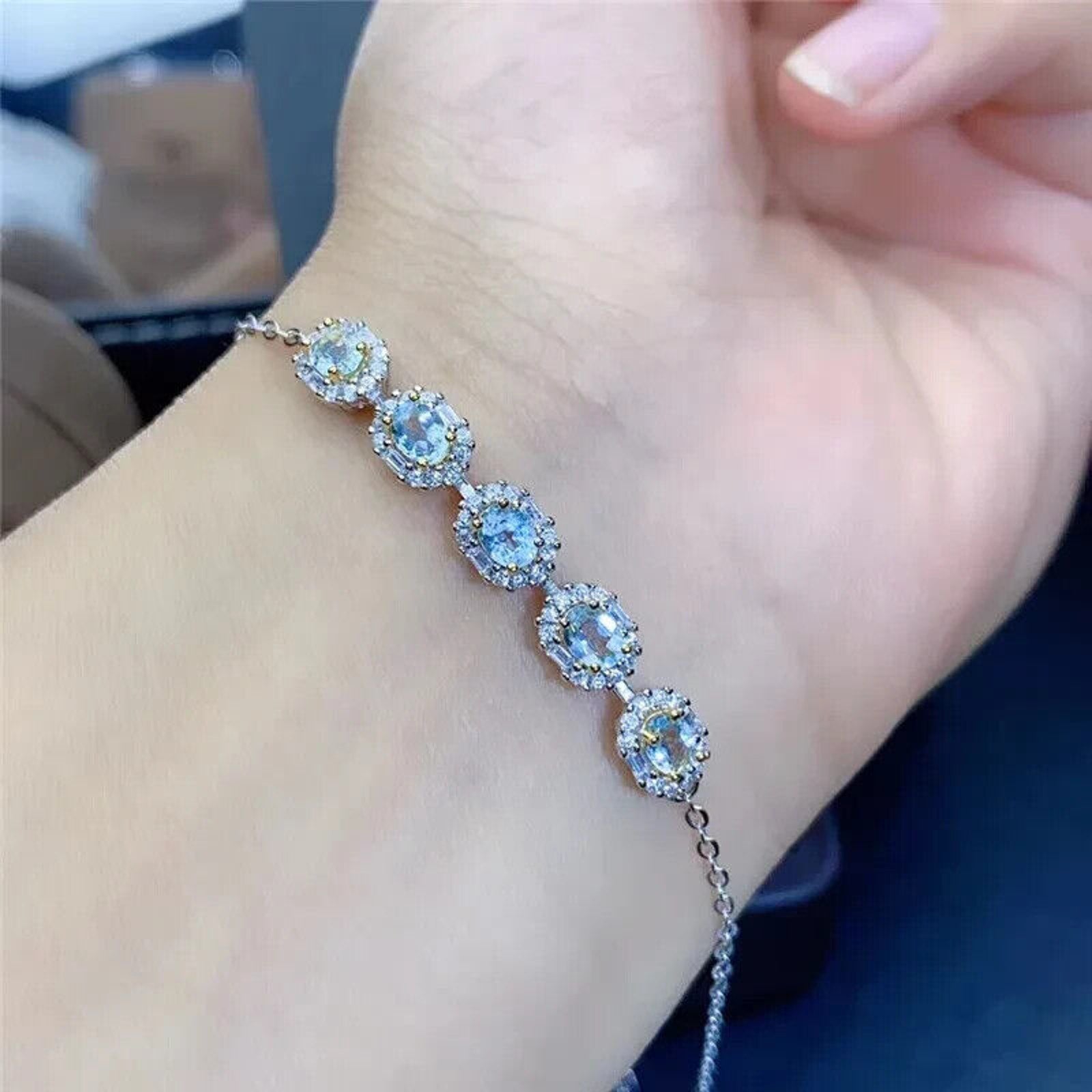 Natural Aquamarine Gemstone Bracelet, Women's Geniune Aquamarine Bracelet