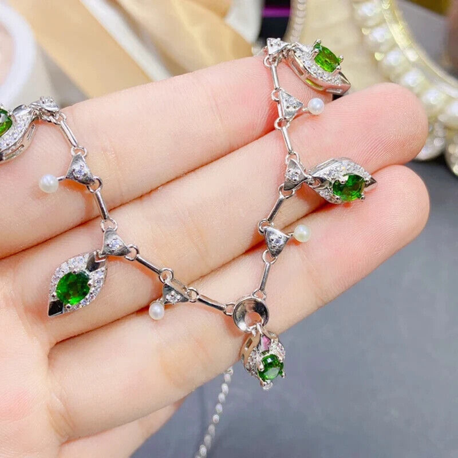 Chrome Diopside Charm Necklace, Natural Diopside Necklace 925 Sterling Silver