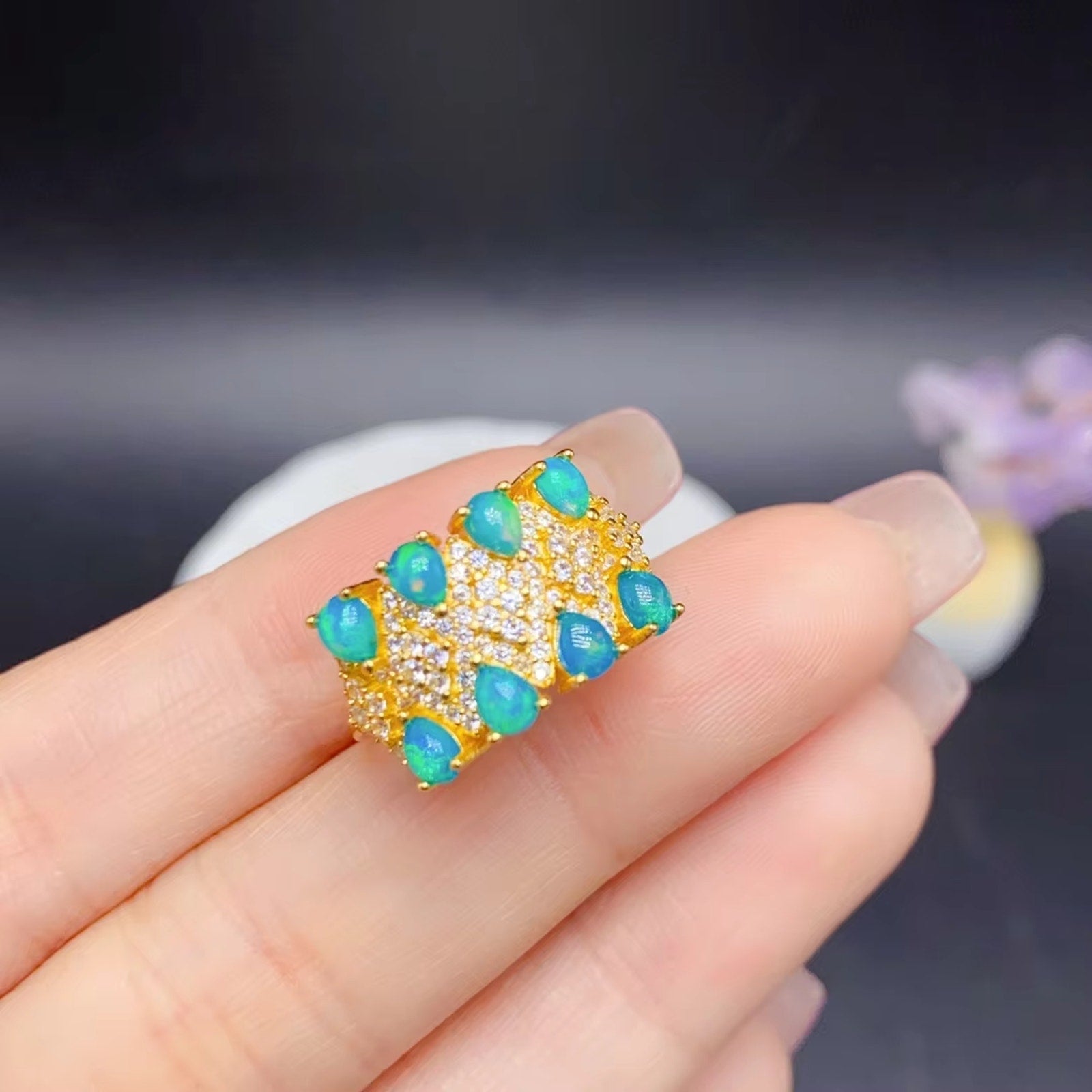 Blue Fire Opal Band Ring 925 Sterling Silver, Natural Fire Opal Ring