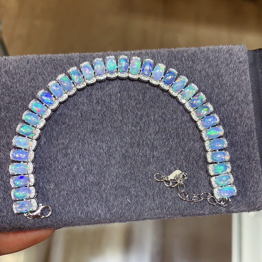 Natural Fire Opal Bracelet, Opal Tennis Bracelet 925 Sterling Silver 4x6mm