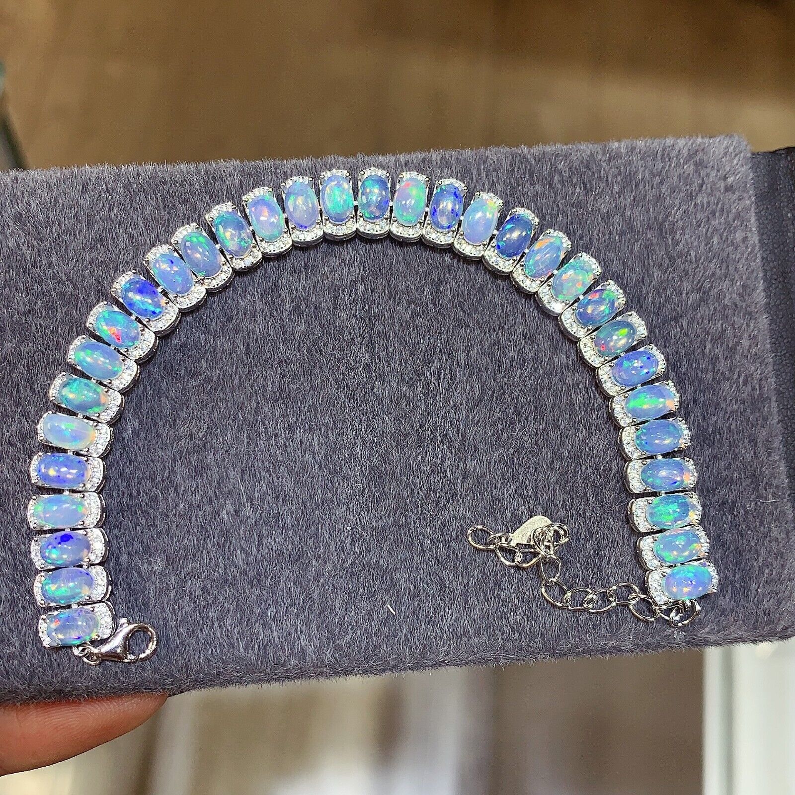 Natural Fire Opal Bracelet, Opal Tennis Bracelet 925 Sterling Silver 4x6mm