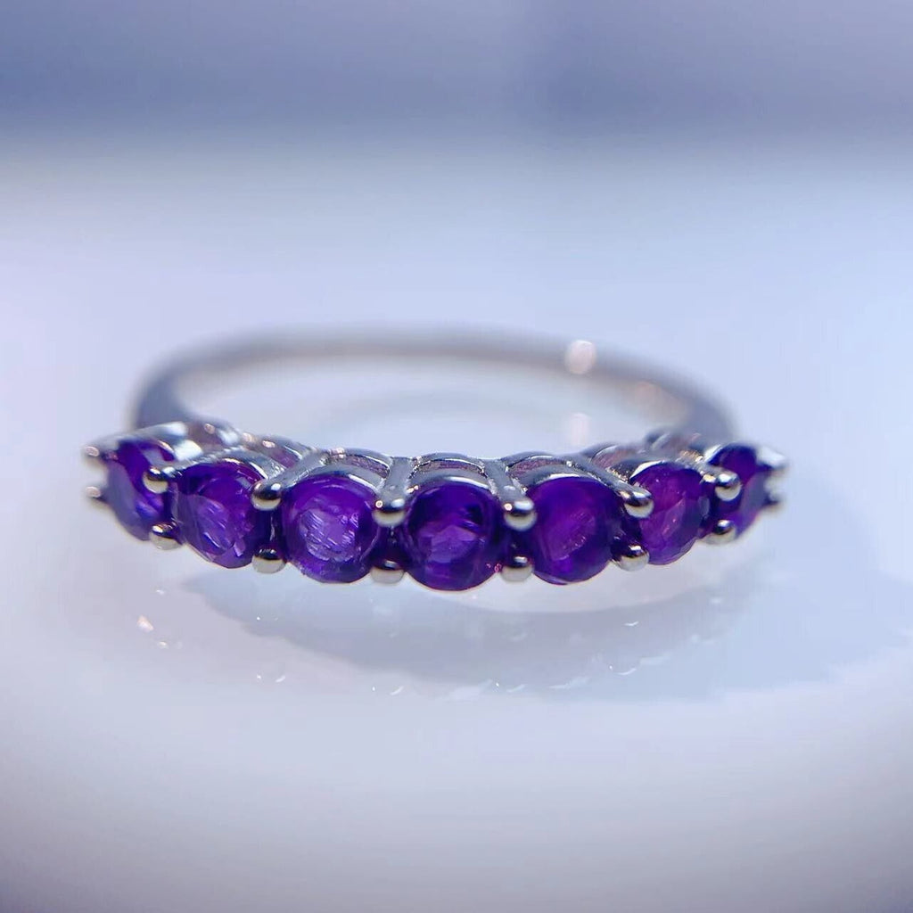 Natural Amethyst Band Ring, Women's Amethyst Stackable Ring Sterling Silver