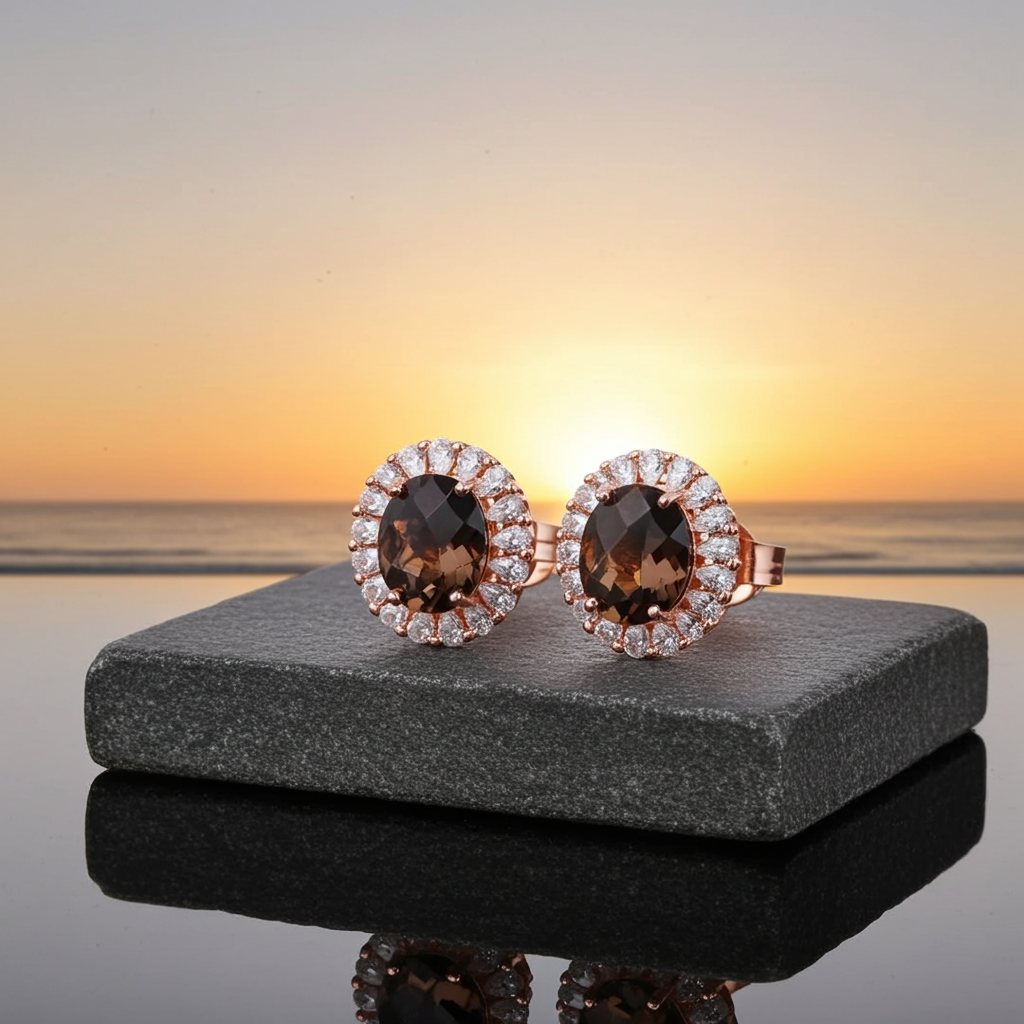 Smoky Quartz Gemstone Earrings 8x10mm 2.5Ct