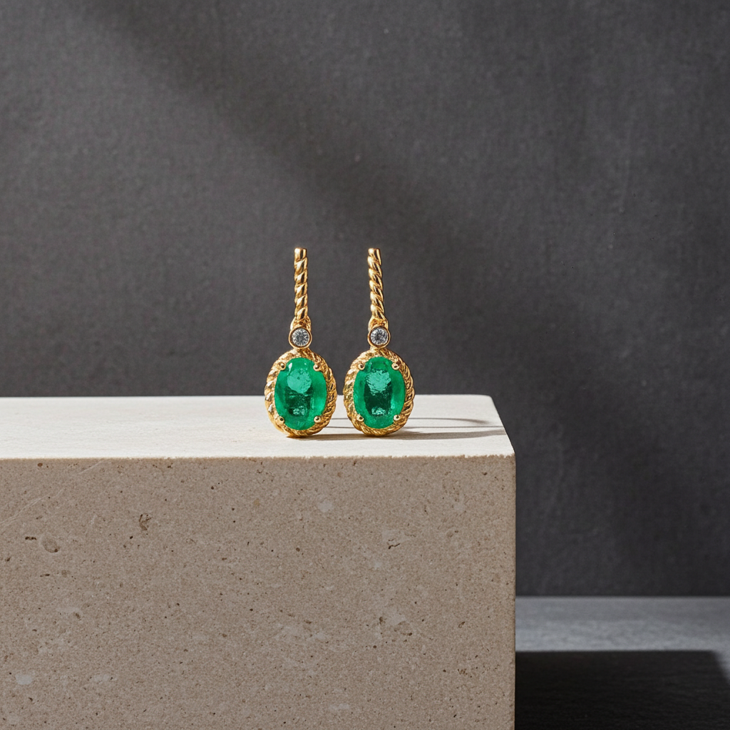 Natural Emerald Drop Dangle Earrings 4x6mm 925 Sterling Silver