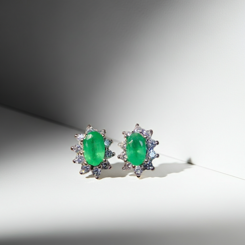 Colombian Emerald Stud Earrings Bright Green 4x6mm