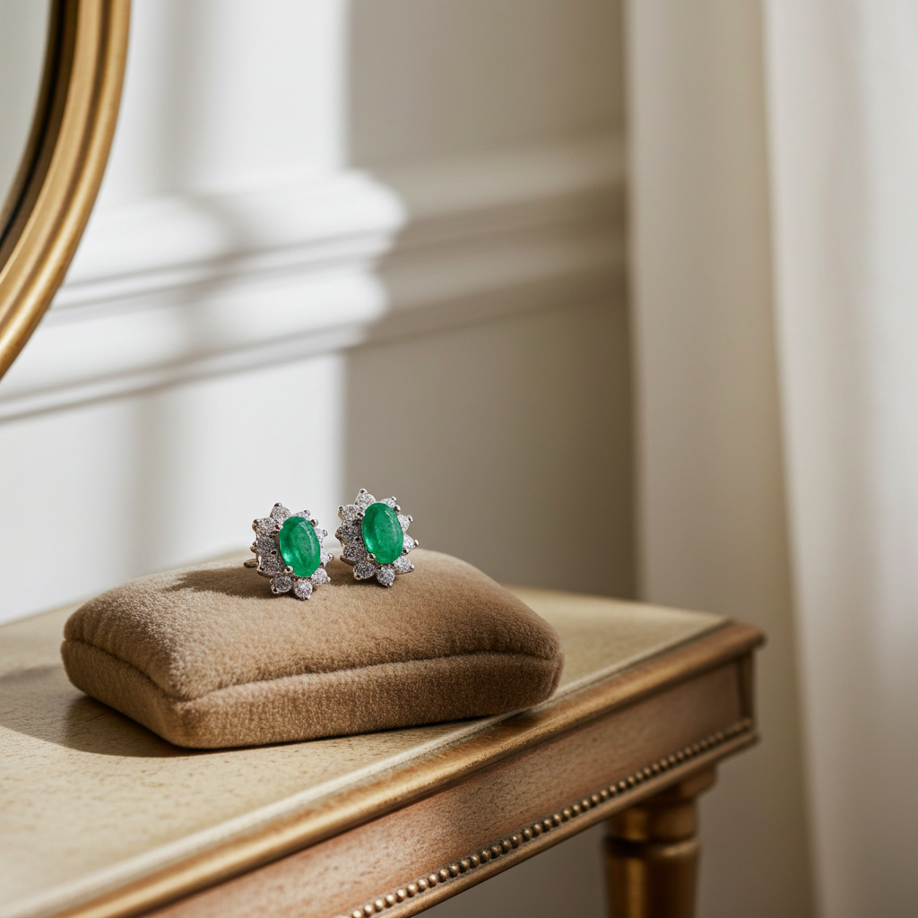 Colombian Emerald Stud Earrings Bright Green 4x6mm