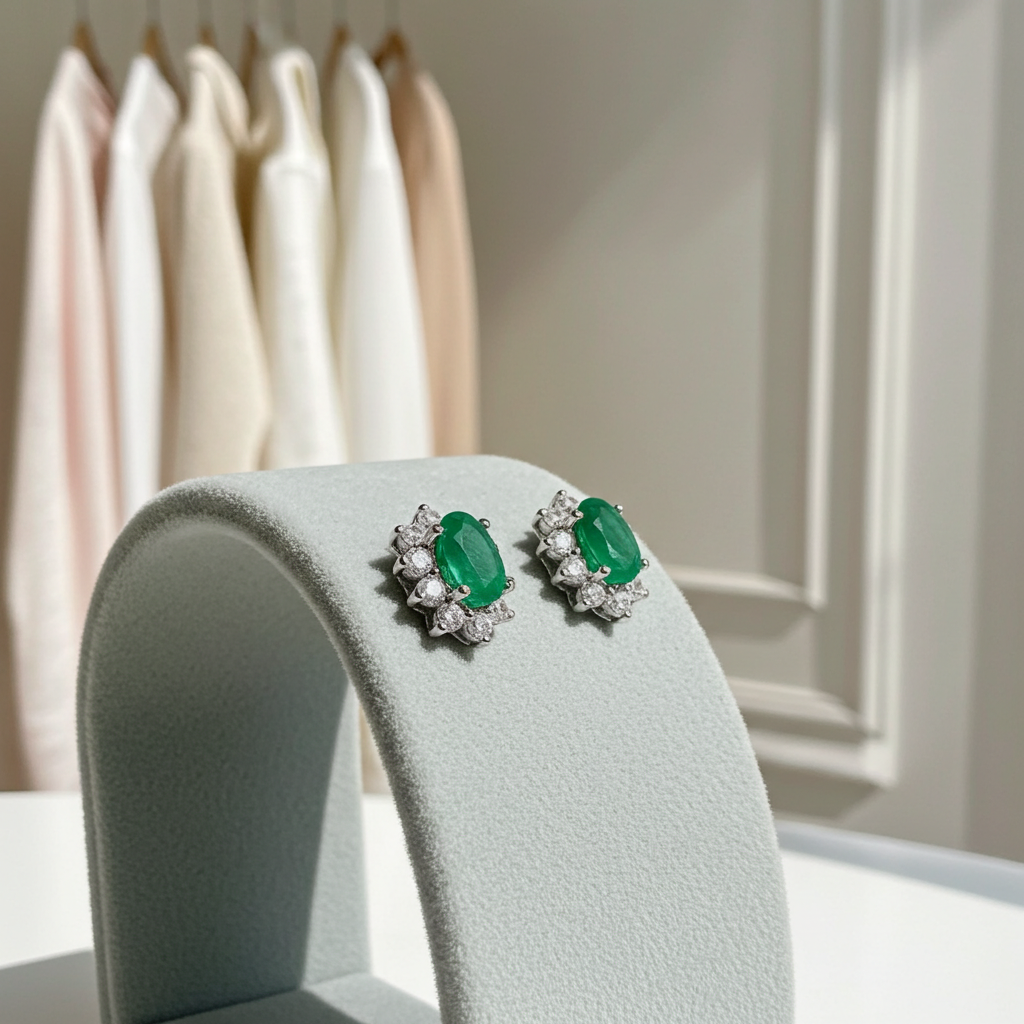 Colombian Emerald Stud Earrings Bright Green 4x6mm