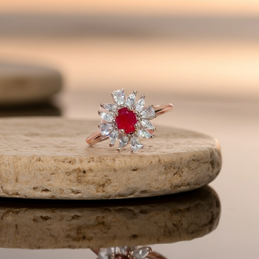 Dainty Ruby Cluster Cocktail Ring 3x4mm, Natural Ruby Ring Sterling Silver