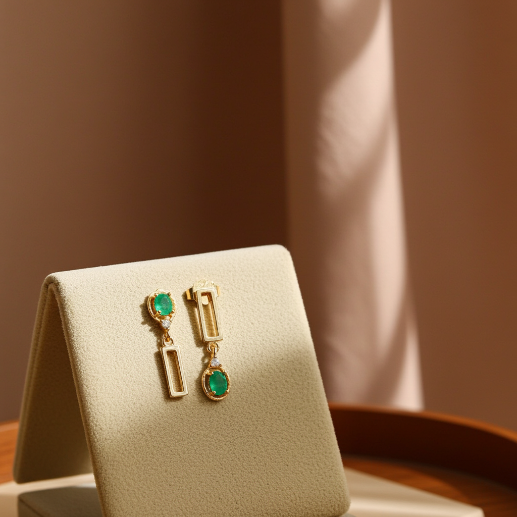 Dainty Emerald Dangle Earrings 3x4mm 925 Sterling Silver