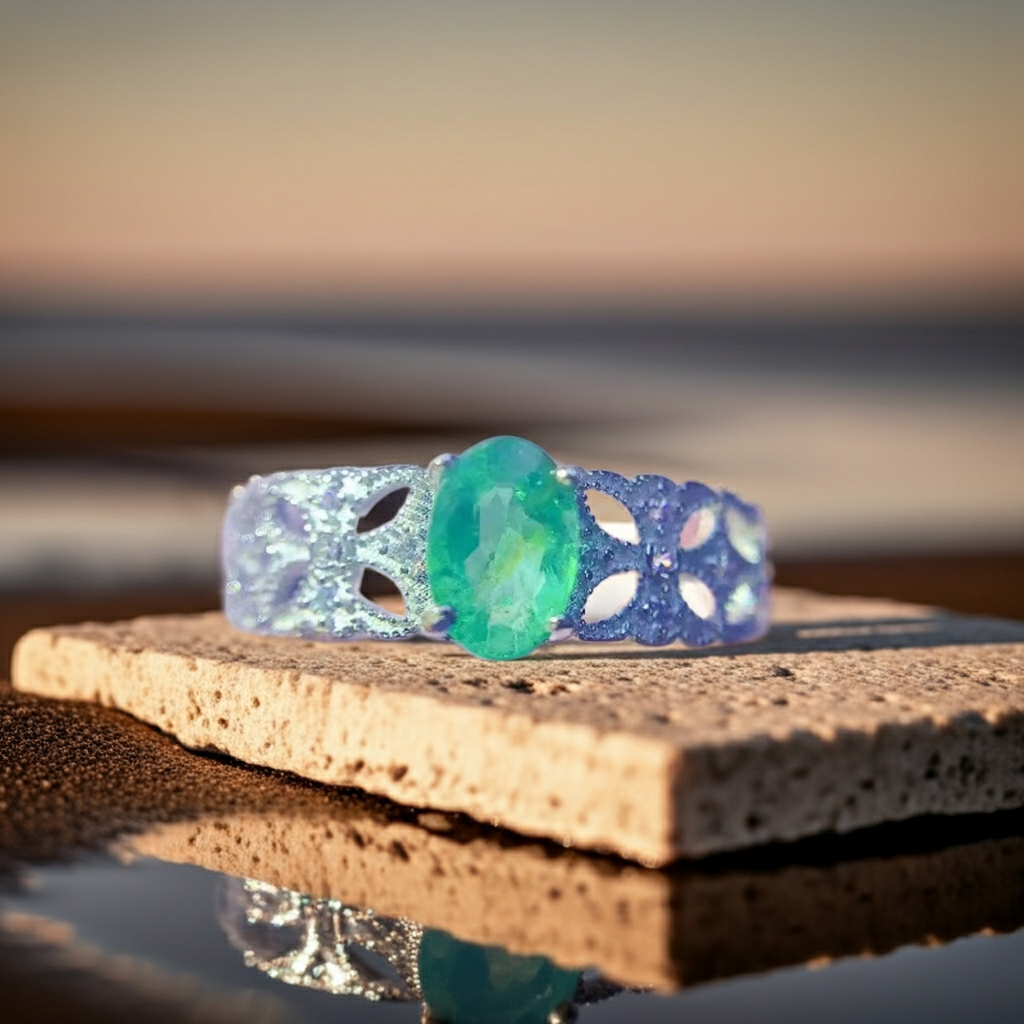 0.5Ct Natural Colombian Emerald Ring For Women 925 Sterling Silver