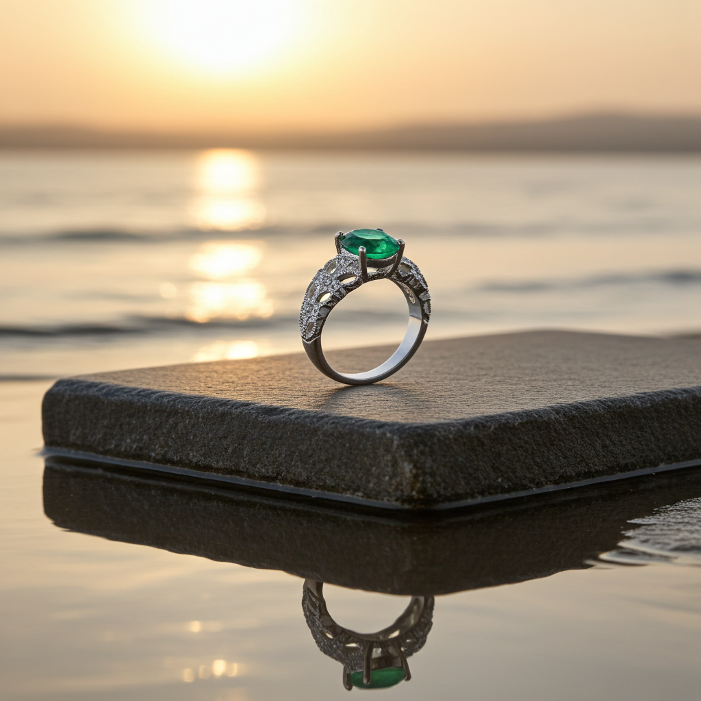 0.5Ct Natural Colombian Emerald Ring For Women 925 Sterling Silver