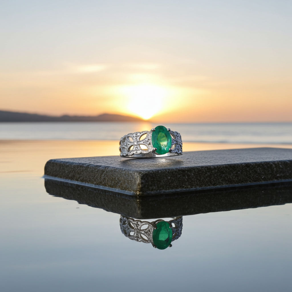 0.5Ct Natural Colombian Emerald Ring For Women 925 Sterling Silver