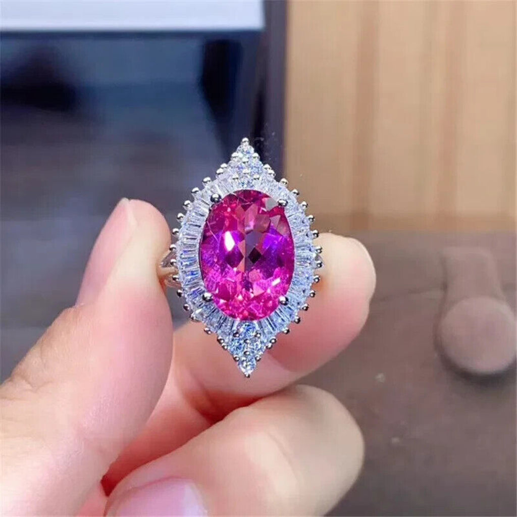 Pink Topaz Statement Ring 10x14mm, Genuine Pink Topaz VVS1 Grade