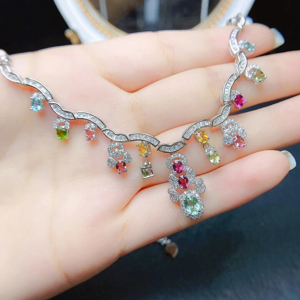 Brazilian Tourmaline Charm Necklace, Natural Tourmaline Statement Necklace