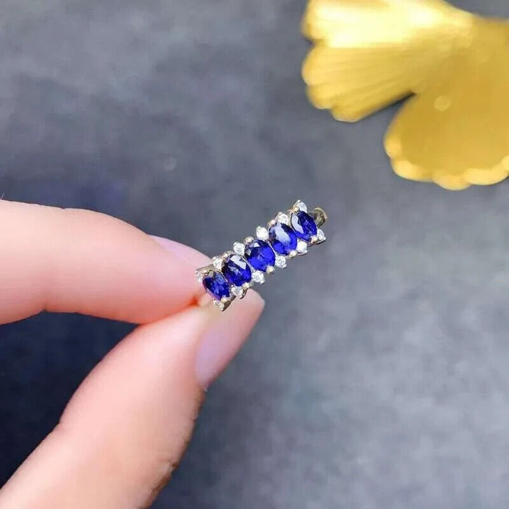 Dark Blue Sri Lanka Sapphire Gemstone Ring, Natural Sapphire Band Ring