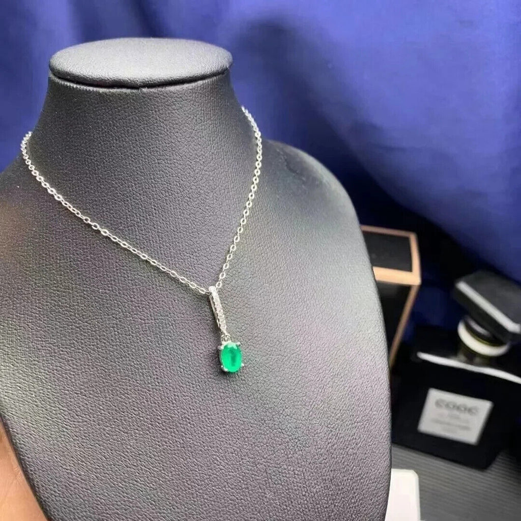 0.5CT Natural Emerald Pendant Drop Necklace 925 Sterling Silver
