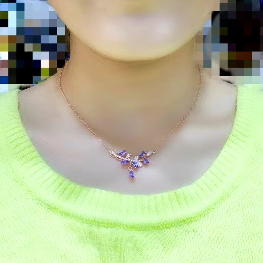 Purple Tanzanite Necklace, Natural Tanzanite Clavicle Chain Necklace For Women