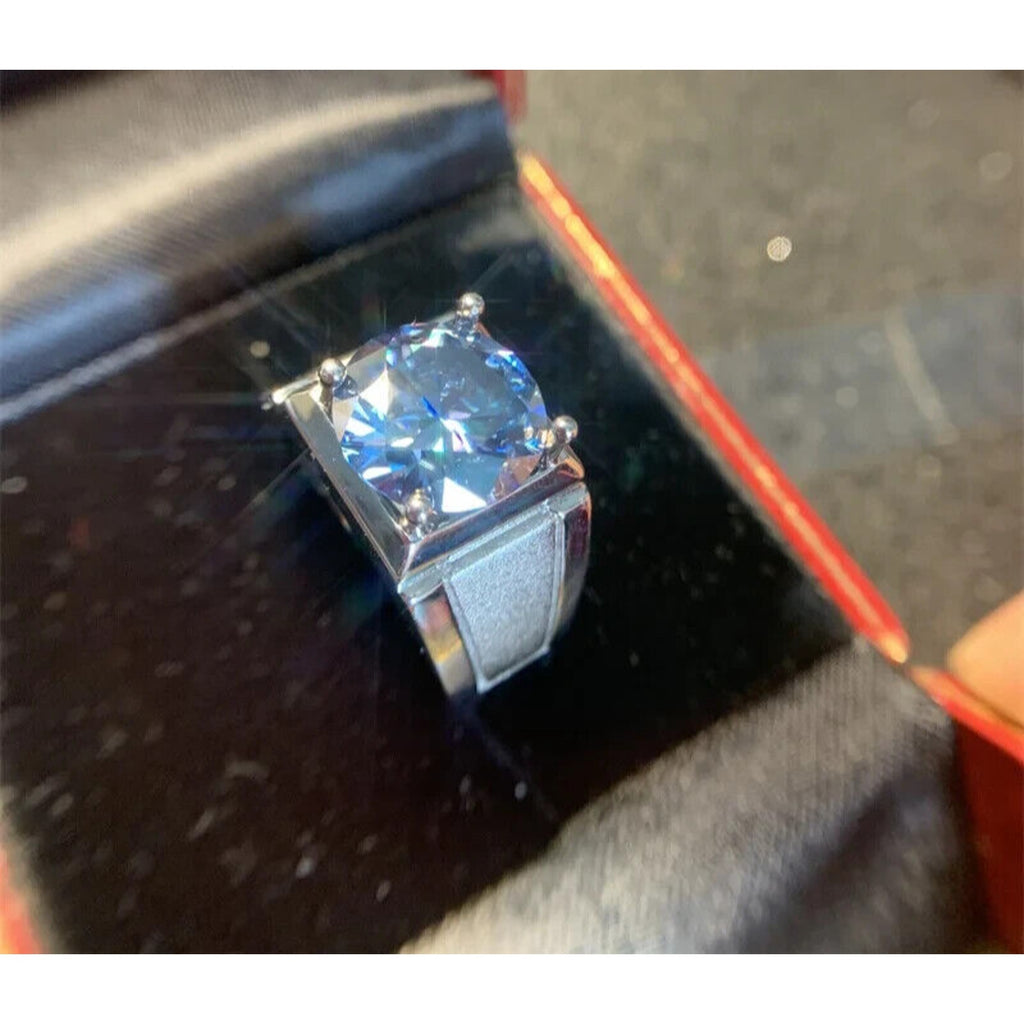 VVS1 5 CT Blue Moissanite Men's Ring, Men's Blue Moissanite Ring 11mm Sterling
