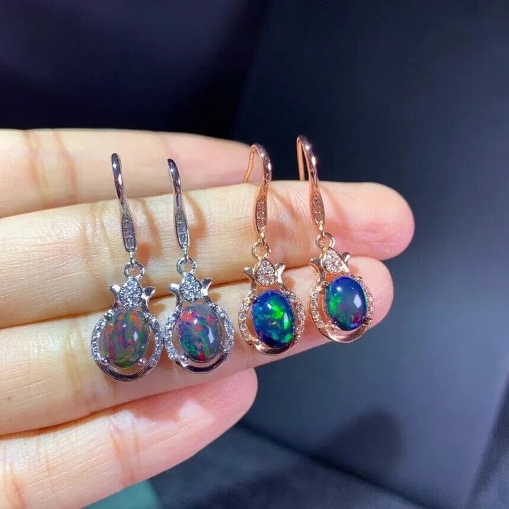 Natural Black Fire Opal Dangle Earrings, Fire Opal Earrings Earrings 6x8mm