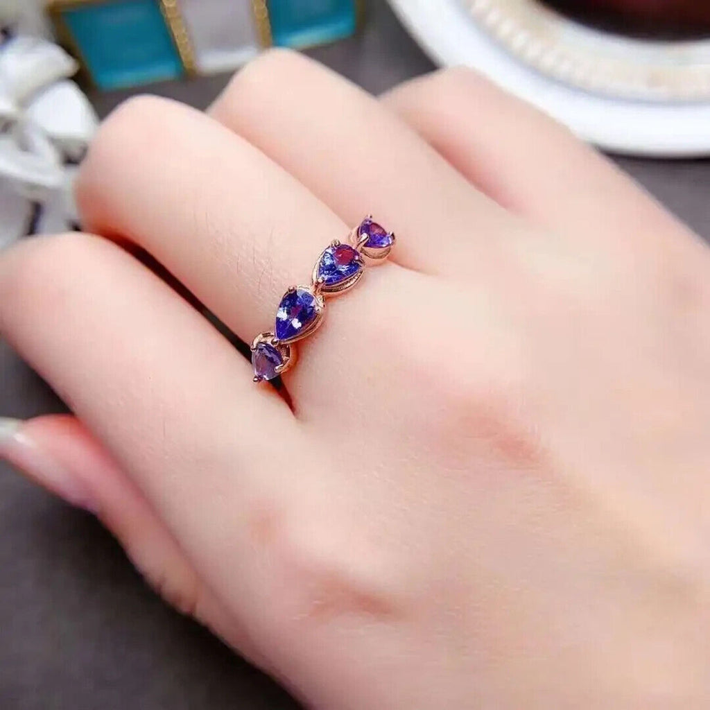 Natural Purple Tanzanite Band Ring 3x4mm Platinum Plated, Tanzanite Band Ring