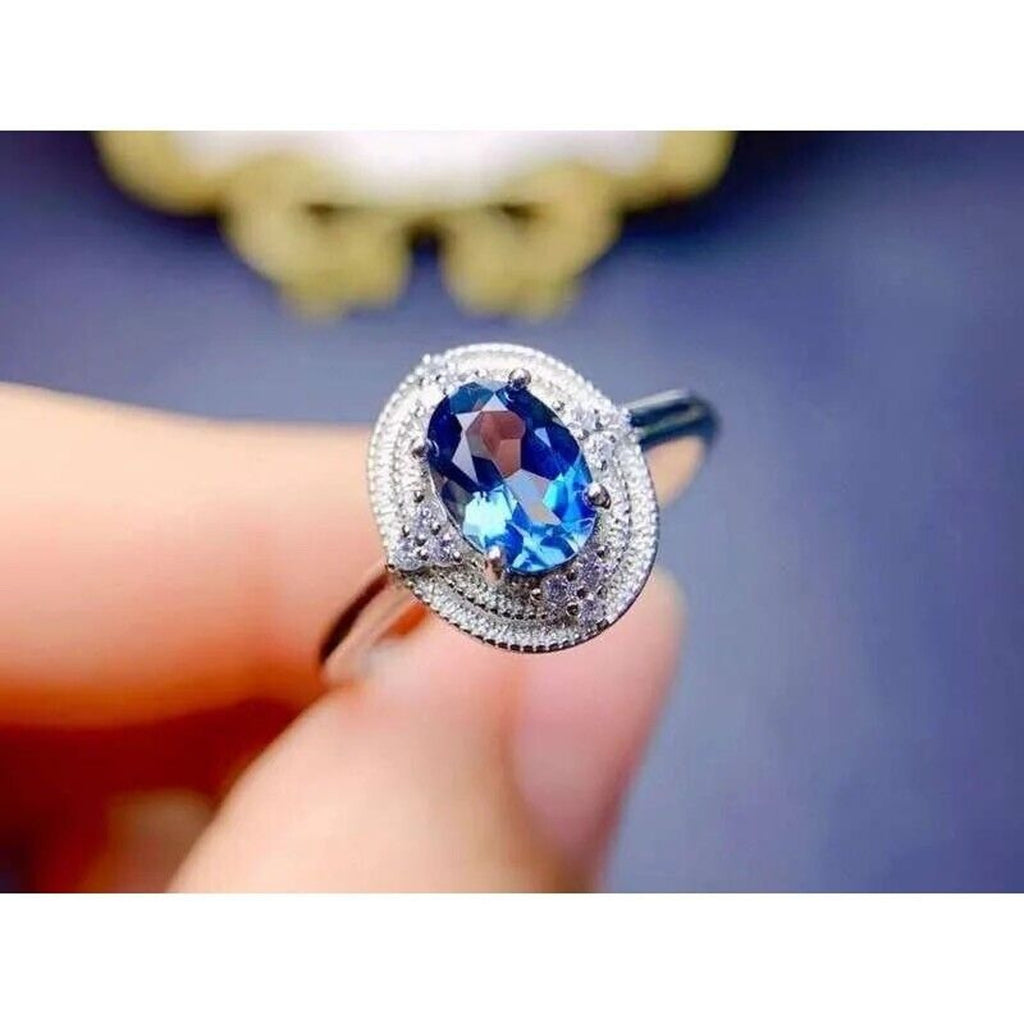 Natural London Blue Topaz Cocktail Ring, Sterling Silver London Blue Topaz Ring