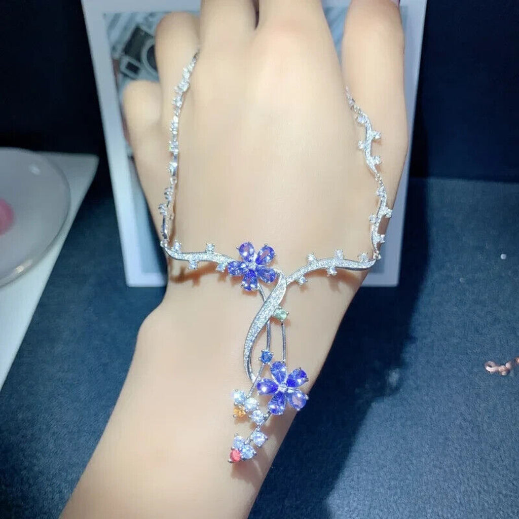 Purple Tanzanite Flower Statement Necklace, VVS1 Pear Cut Purple Tanzanite