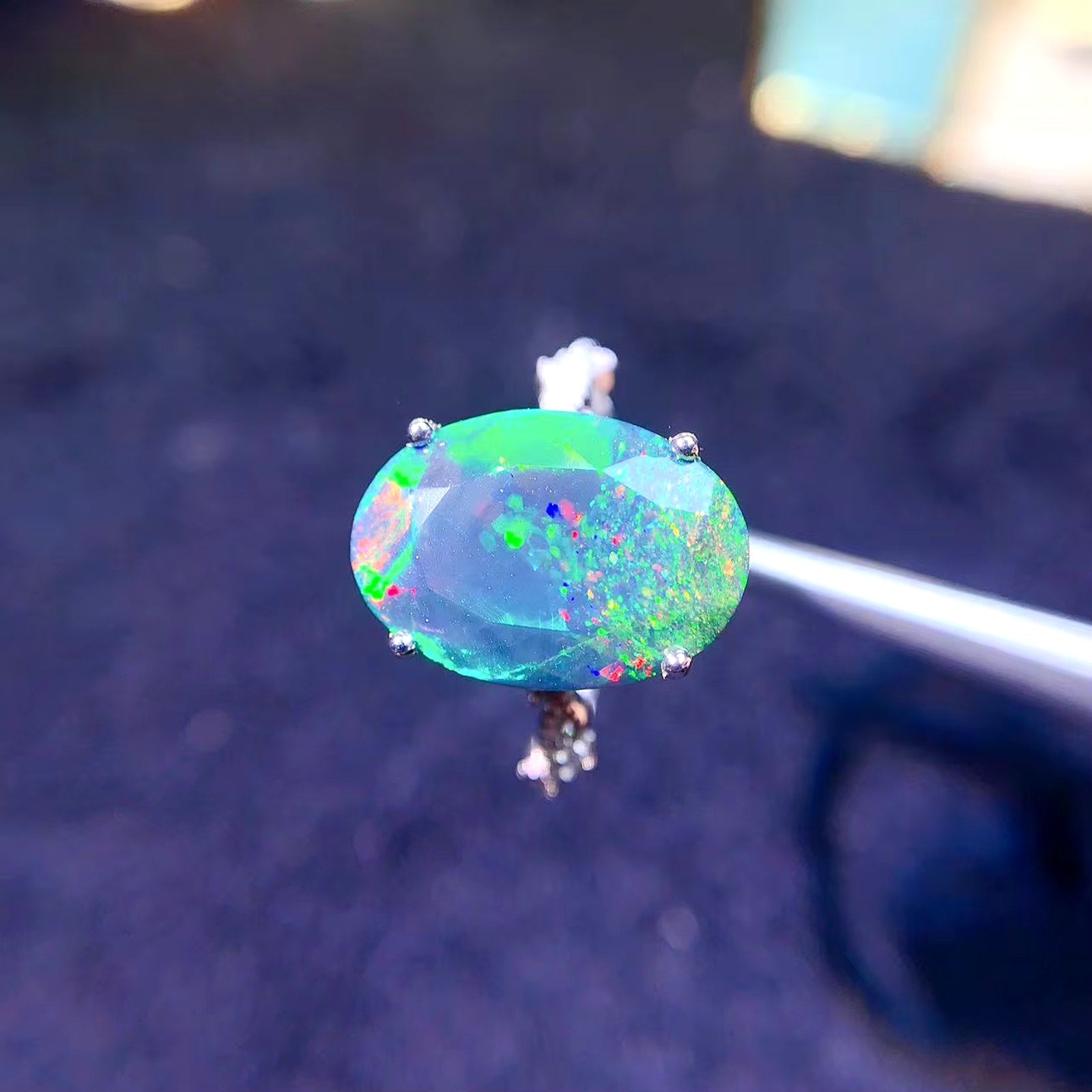 Black Opal Statement Ring, Australian Fire Opal Ring Sterling Silver 10.5x15mm