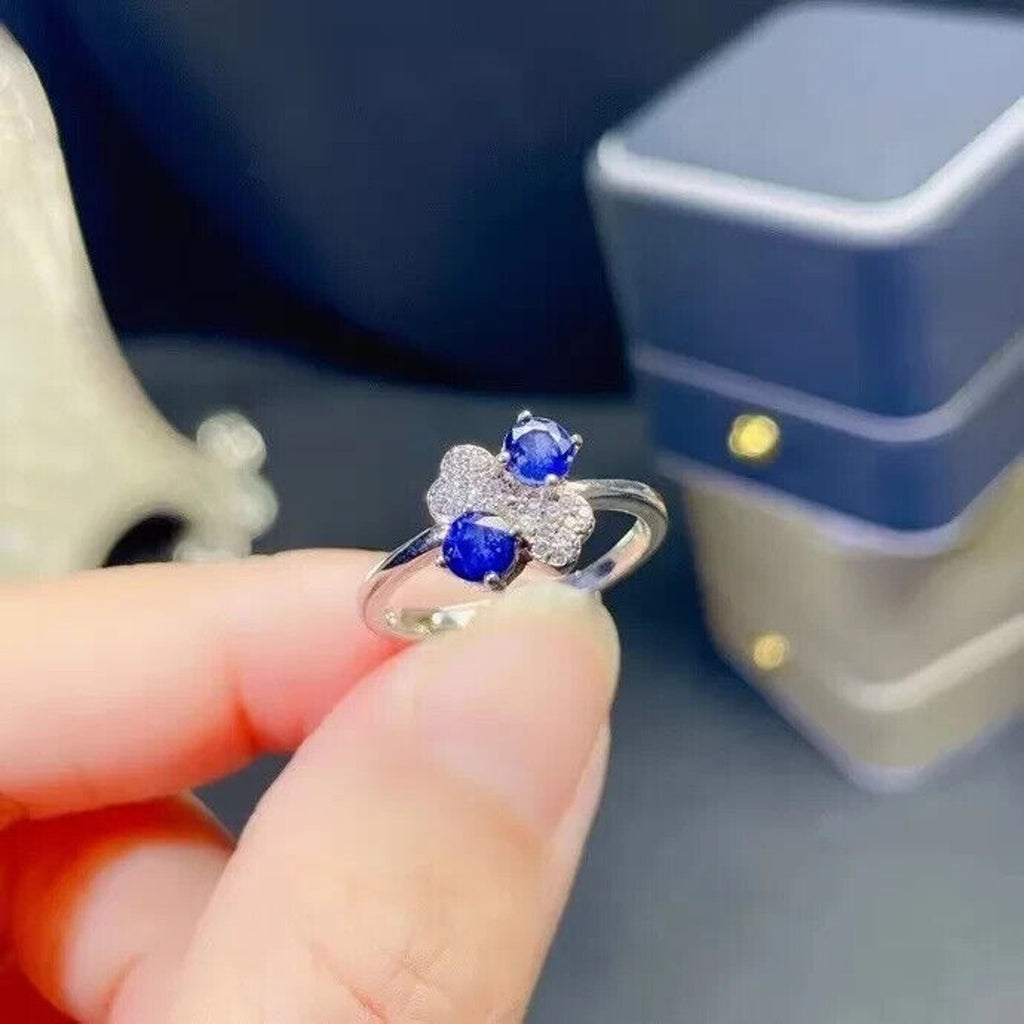 Natural Blue Sapphire Ring 4mm 925 Sterling Silver Sapphire Ring, Blue Sapphire