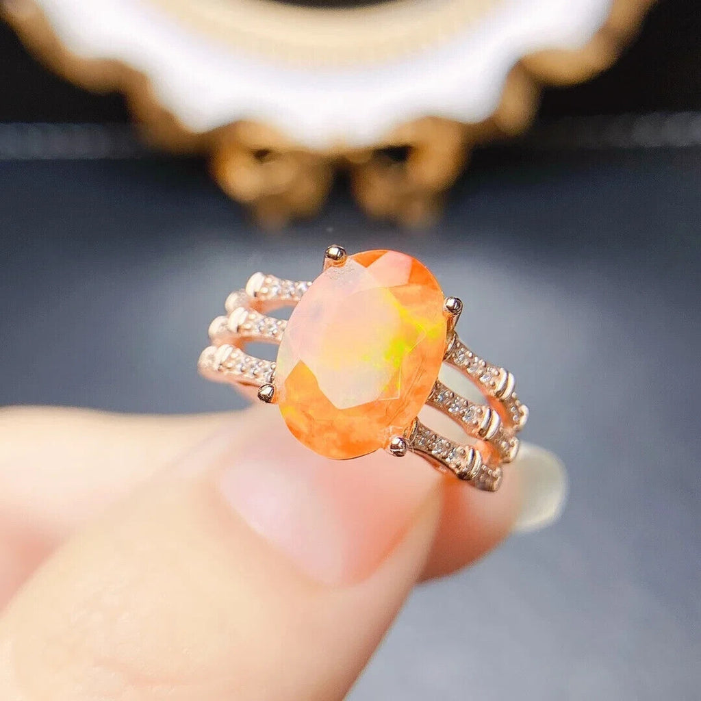 Orange Fire Opal Statement Ring 8x12mm, Natural Orange Opal Ring 925 Sterling