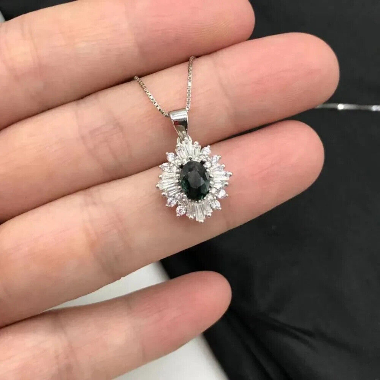 Natural Sapphire Pendant Necklace, Genuine Blue Green Sapphire Pendant 5x7mm