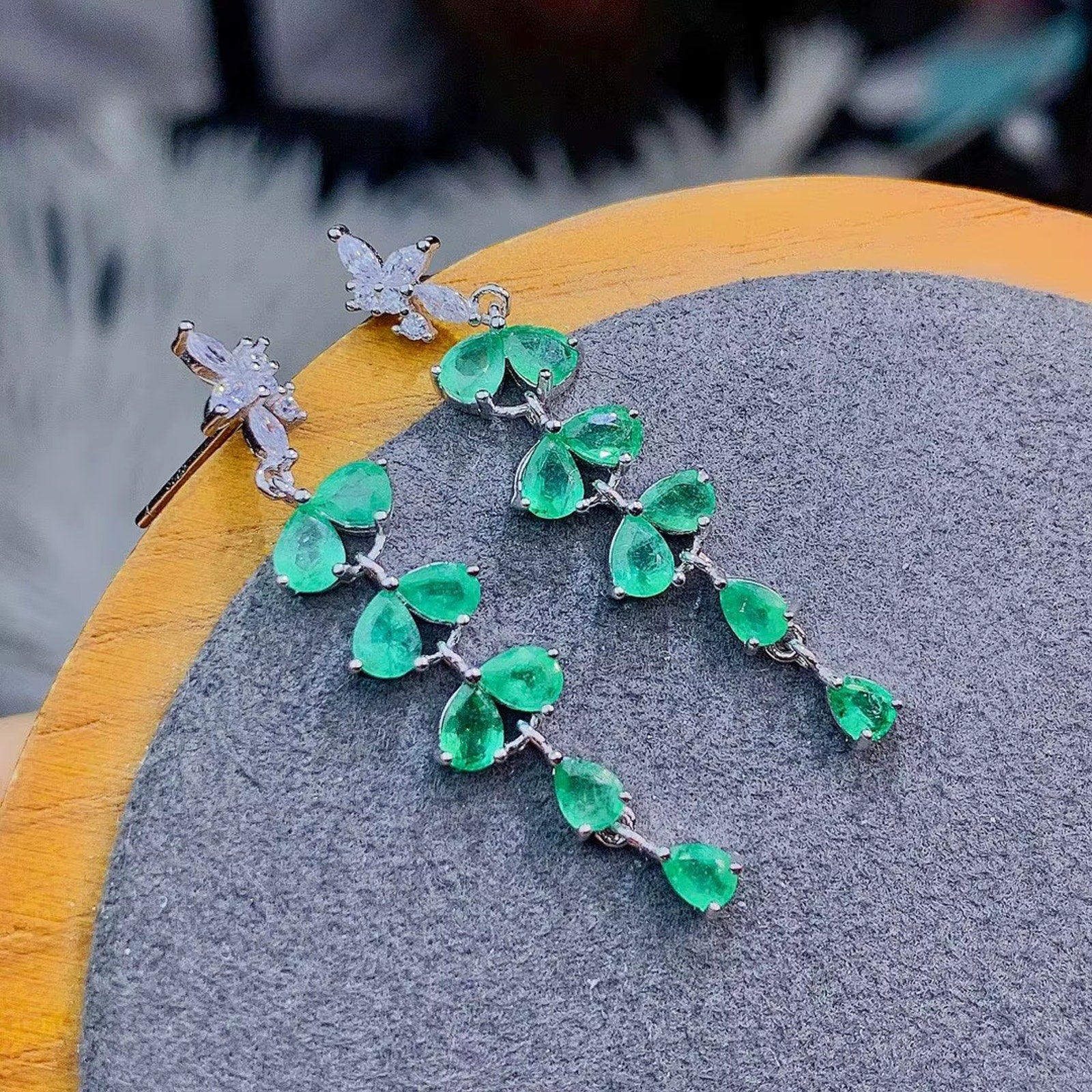 Natural Emerald Drop Dangle Earrings, Emerald Earrings 925 Sterling Silver