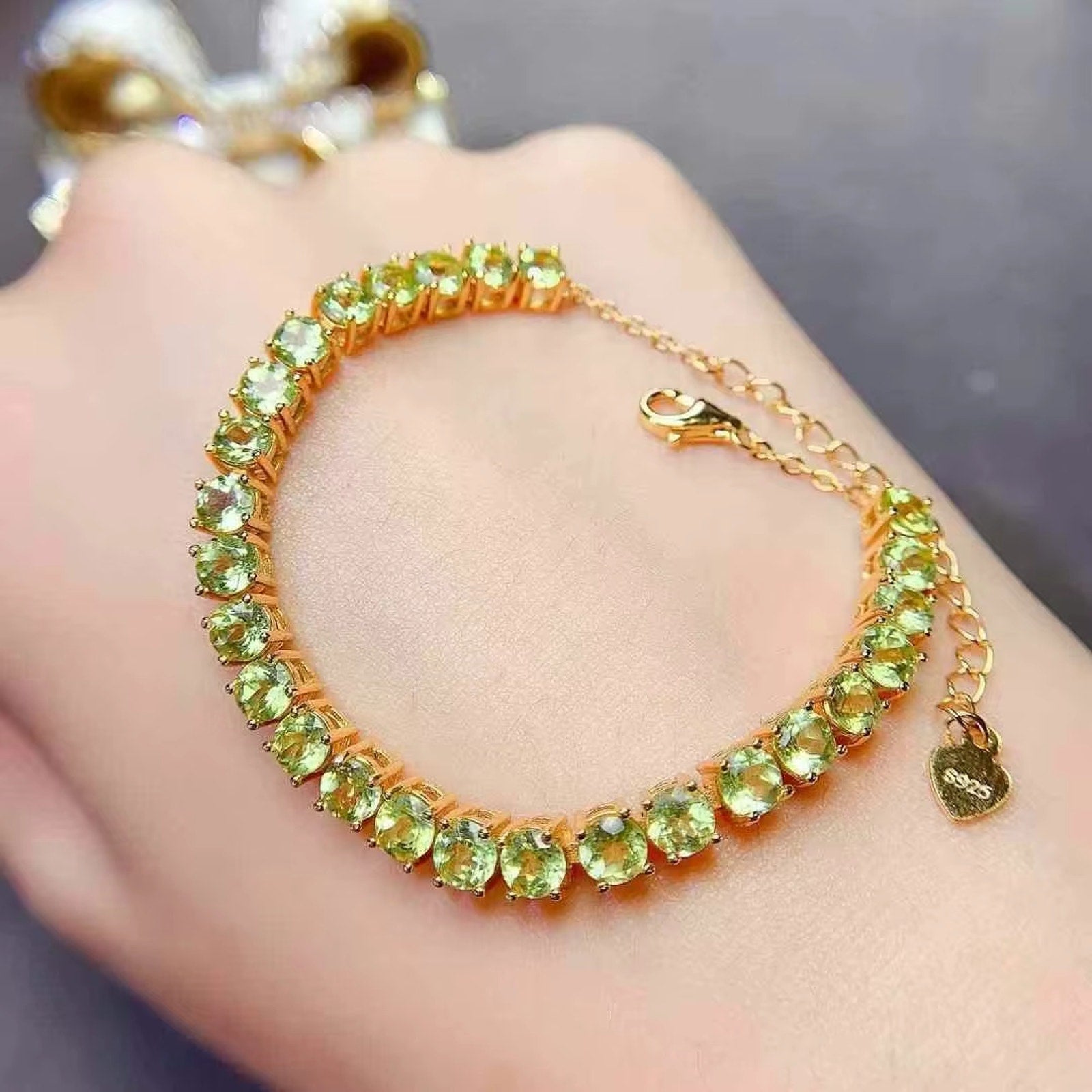 Natural Peridot August Birthstone Tennis Bracelet 925 Sterling Silver 4mm