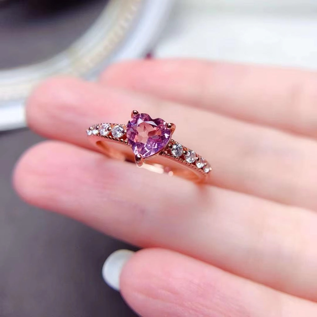 Pink Tourmaline Heart Ring, Natural Pink Tourmaline Ring 925 Sterling Silver