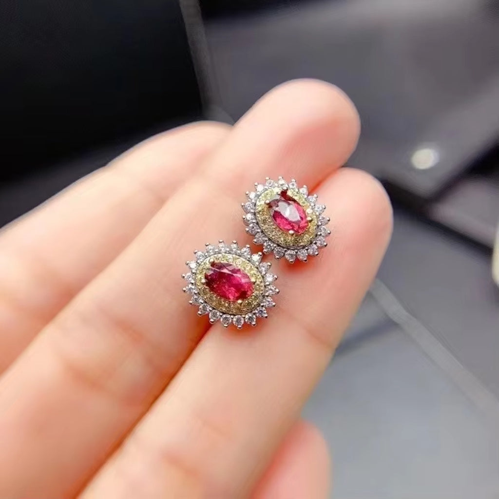 Pink Tourmaline Earrings, Natural Pink Tourmaline Stud Earrings 925 Sterling