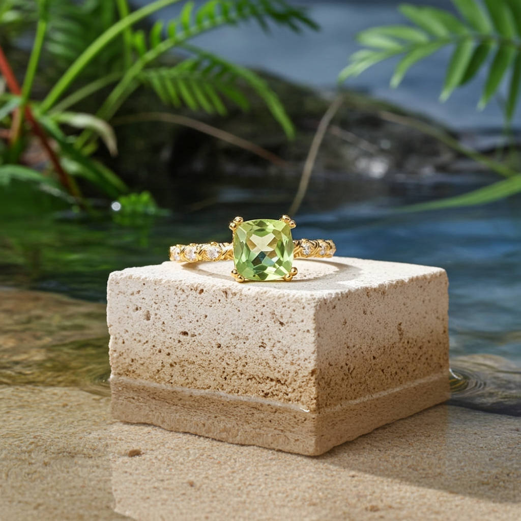 Natural Peridot Cushion Cut Gemstone Ring 6mm, August Birthstone Peridot Ring