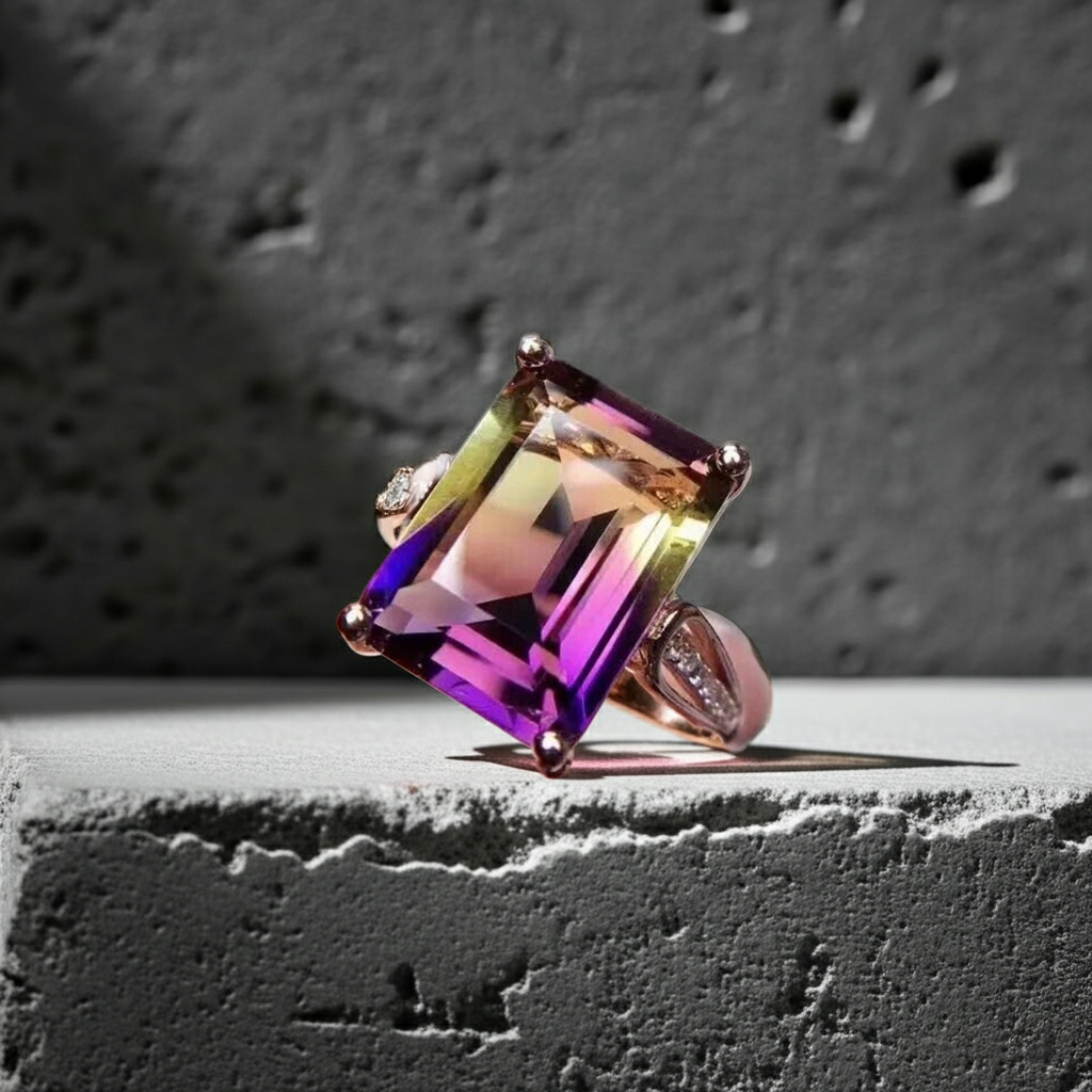 7.5CT Emerald Cut Ametrine Gemstone Ring 10x14mm