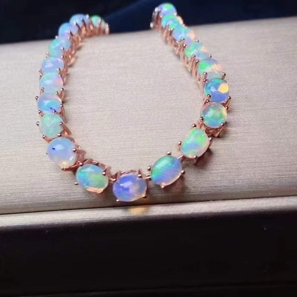 Fire Opal Tennis Bracelet, Natural Opal Bracelet 925 Sterling Silver 4x5mm