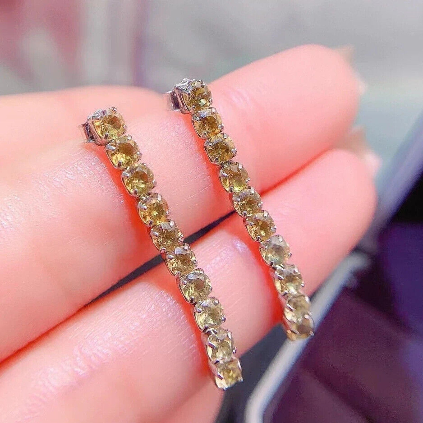 Natural Citrine Dangle Earrings 3mm VVS Grade 925 Sterling Silver