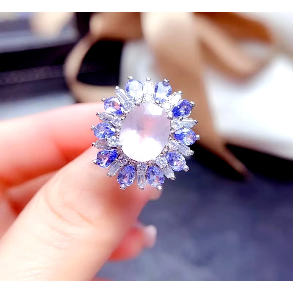 Purple Tanzanite and Rose Quartz Jewelry Set, Natural Tanzanite and Rose Quartz