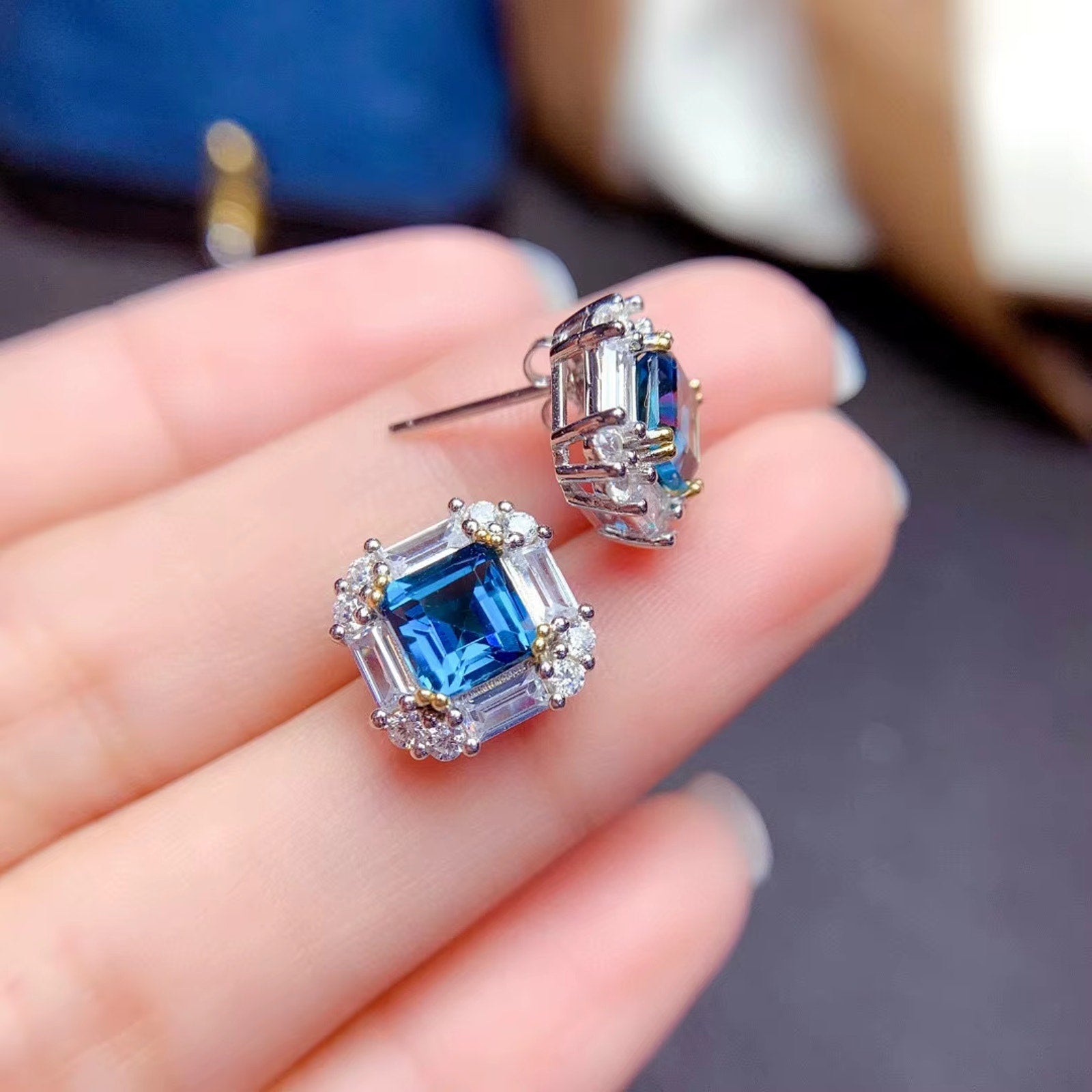 Asscher Cut London Blue Topaz Jewelry Set 925 Sterling Silver, London Blue Topaz