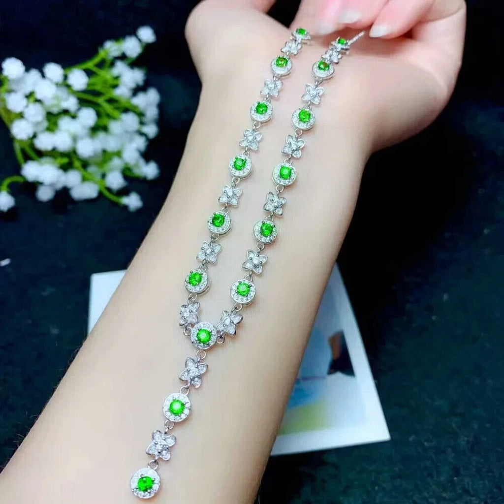 Natural Chrome Diopside Elegant Charm Necklace 925 Sterling Silver, Diopside