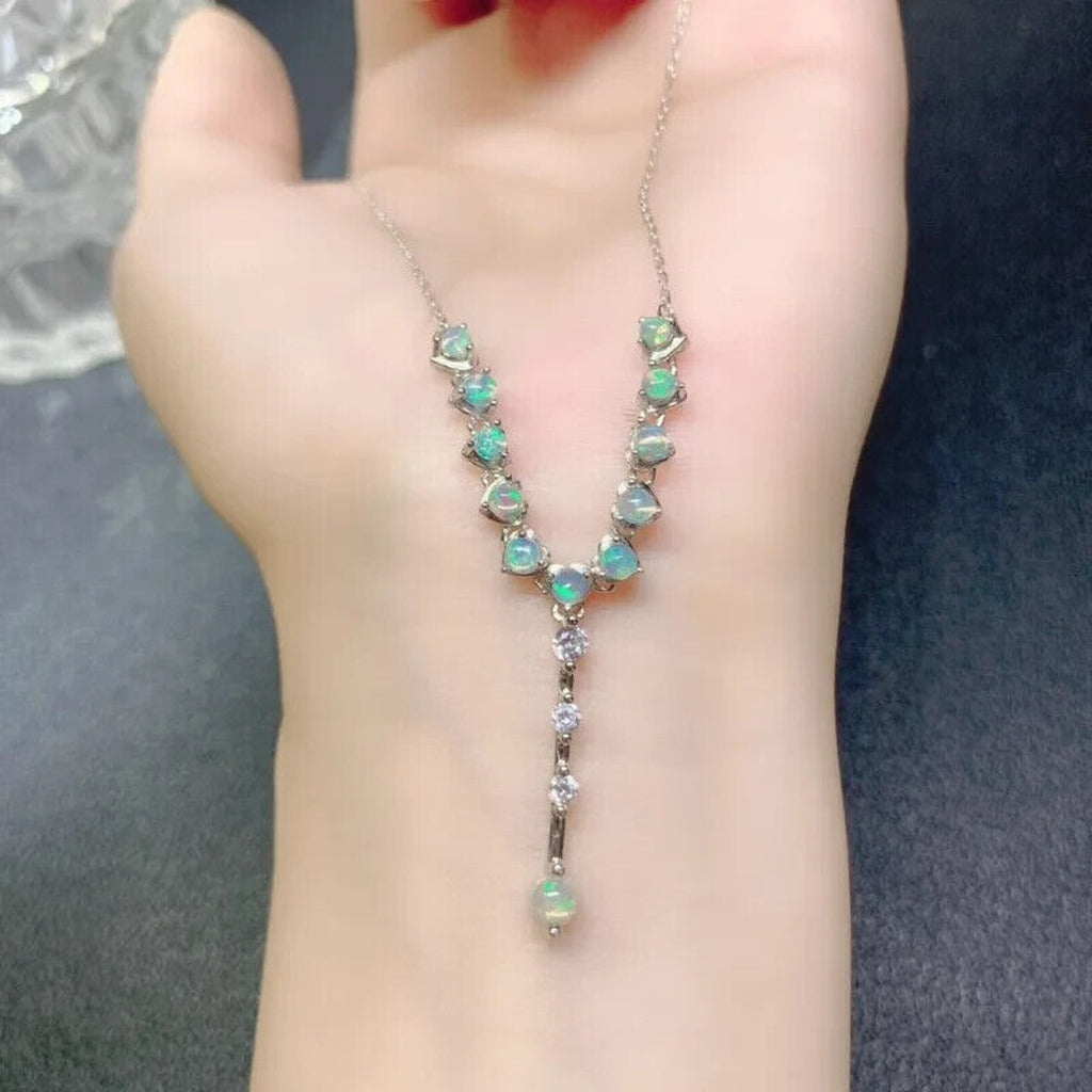 White Fire Opal Clavicle Chain Necklace, Fire Opal Statement Necklace 3mm