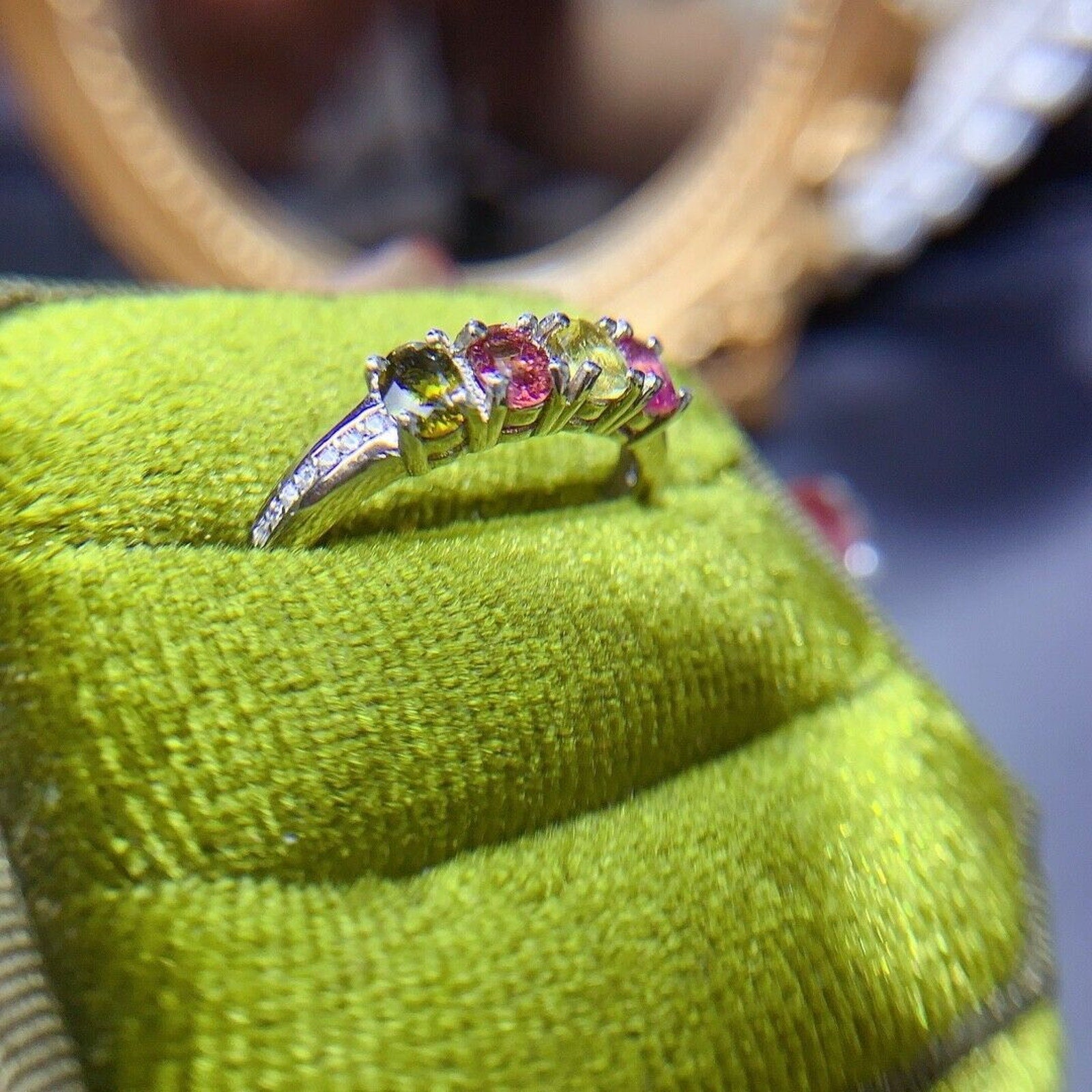 Multicolor Tourmaline Band Ring, Women's Tourmaline Gemstone Ring Silver