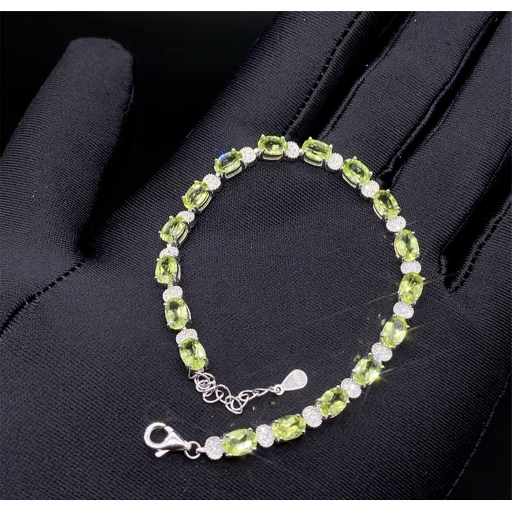 Natural Peridot August Birthstone Tennis Bracelet 925 Sterling Silver